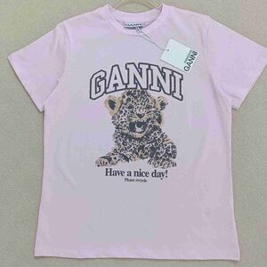 Ganni Light Pink Tee with Leopard Cub Graphic - Have a Nice Day